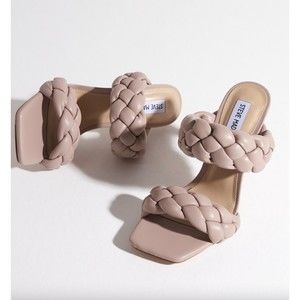 Steve Madden KENLEY taupe faux Leather Square open toe 4" Slide heel sandal 8.5M